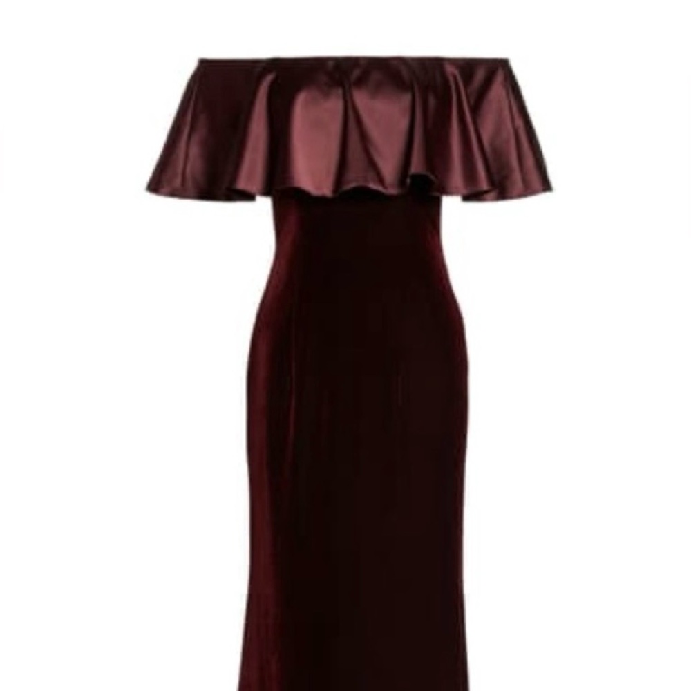 Adrianna Papell Burgundy Velvet Off Shoulder Floor Length Maxi Gown Dress size 8